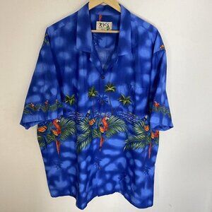 Vintage KY’s Men 4XL Hawaiian Shirt Parrots Macaw Ocean Tiki USA Hawaii